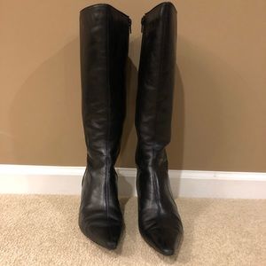 Tall Black Kitten Heel Boots